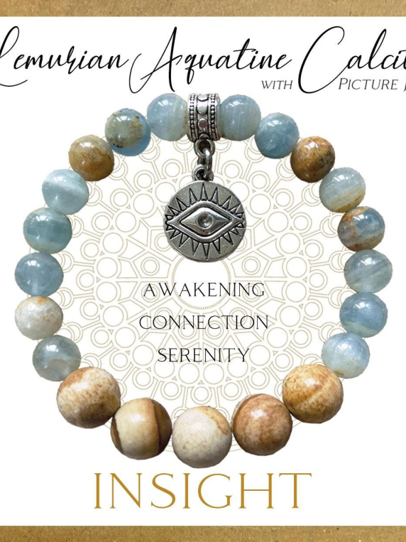 Lemurian Aquatine Calcite Inspirit Energy Bracelet - INSIGHT