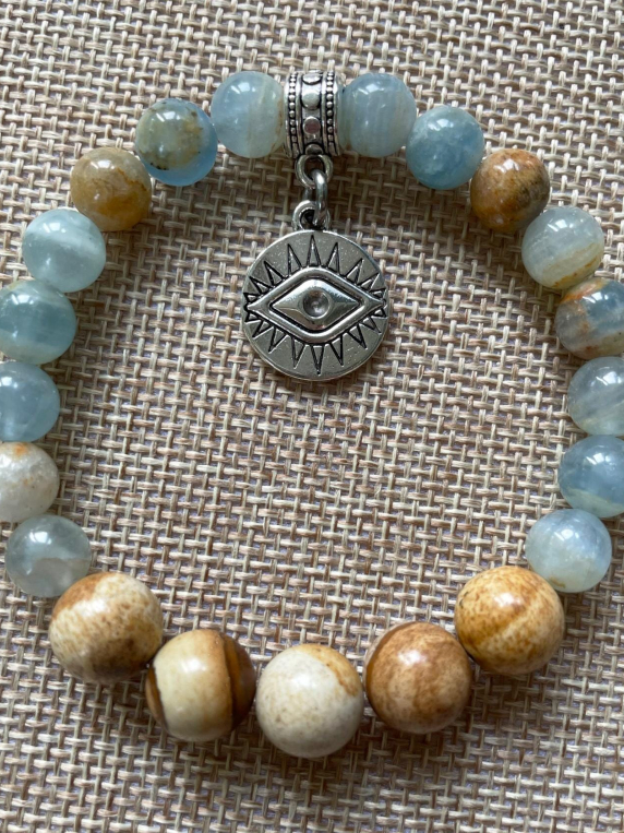 Lemurian Aquatine Calcite Inspirit Energy Bracelet - INSIGHT