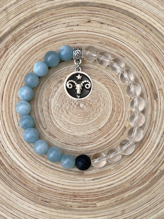 ARIES Zodiac Bracelet - Aquamarine/Clear Quartz
