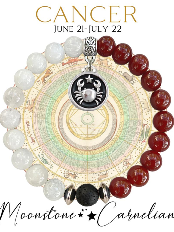 CANCER Zodiac Bracelet - Moonstone/Carnelian