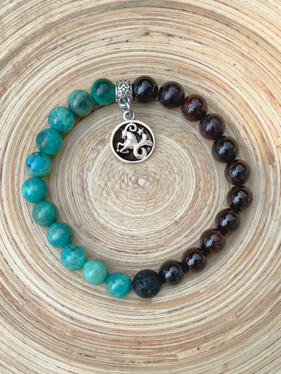 CAPRICORN Zodiac Bracelet - Turquoise/Garnet