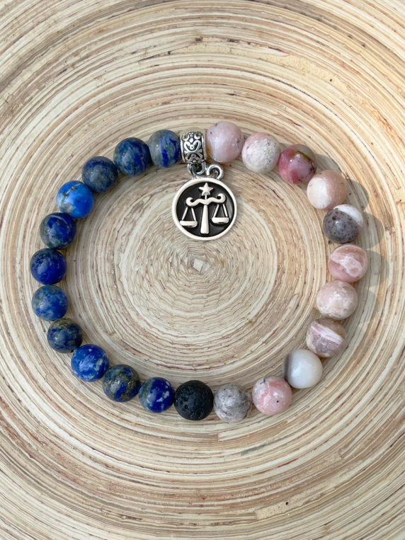 LIBRA Zodiac Bracelet - Lapis Lazuli/Pink Opal