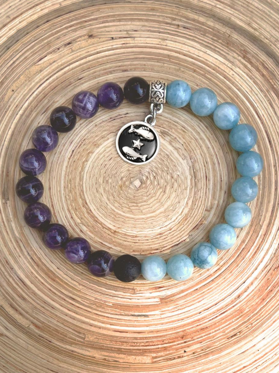 PISCES Zodiac Bracelet - Amethyst/Aquamarine