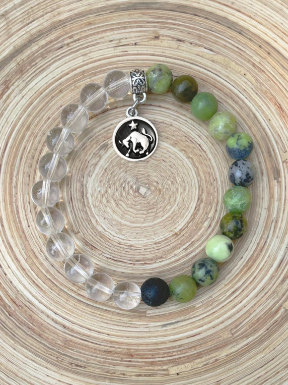 TAURUS Zodiac Bracelet - Clear Quartz/Chrysoprase