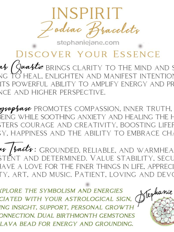 TAURUS Zodiac Bracelet - Clear Quartz/Chrysoprase