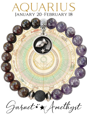 AQUARIUS Zodiac Bracelet - Garnet/Amethyst