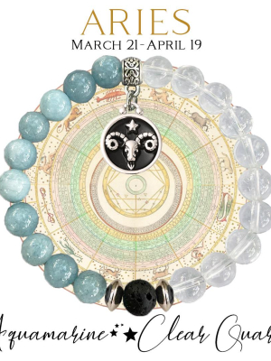 ARIES Zodiac Bracelet - Aquamarine/Clear Quartz