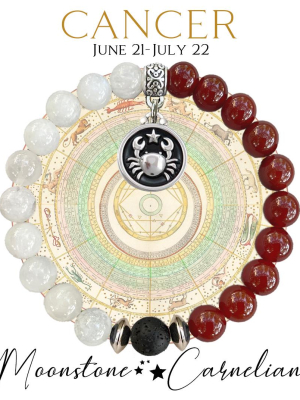 CANCER Zodiac Bracelet - Moonstone/Carnelian