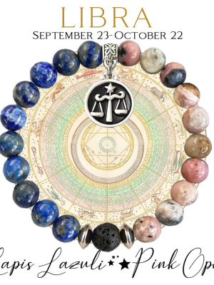 LIBRA Zodiac Bracelet - Lapis Lazuli/Pink Opal