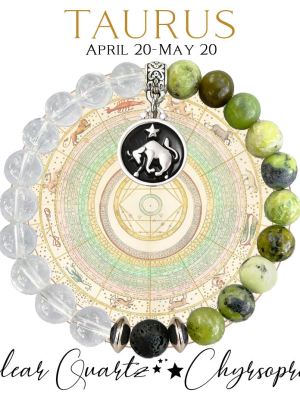 TAURUS Zodiac Bracelet - Clear Quartz/Chrysoprase